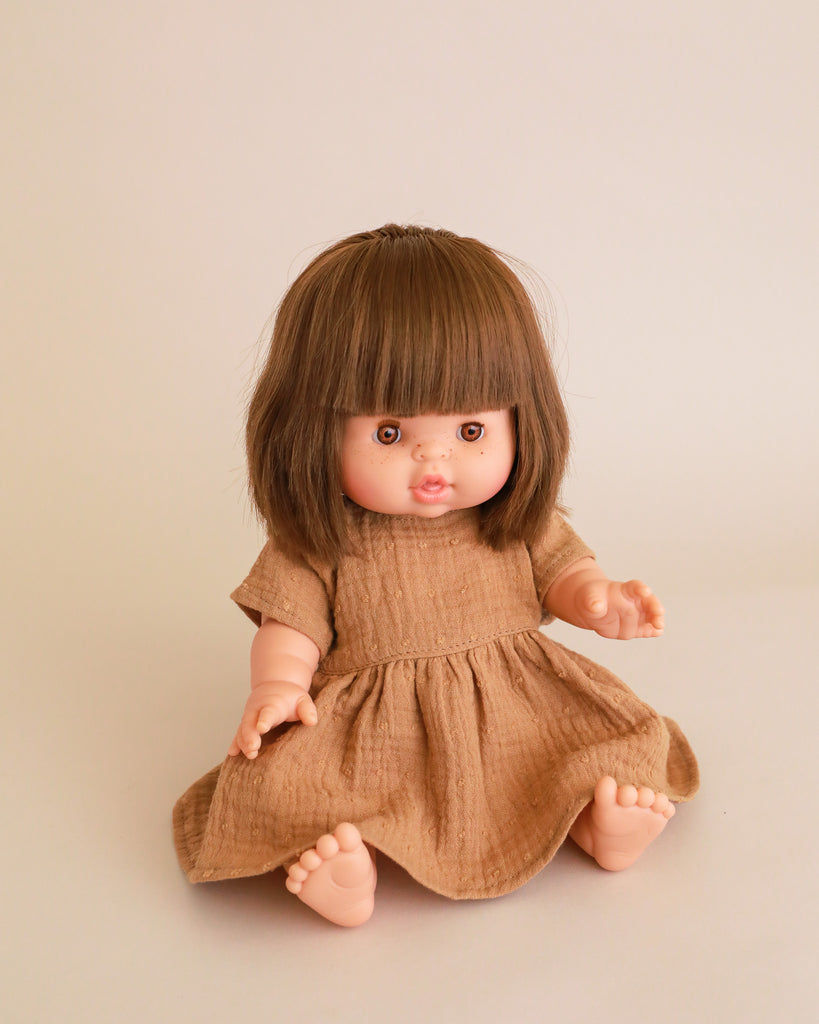 Minikane Doll Clothes | Doll Muslin Dress - Toffee