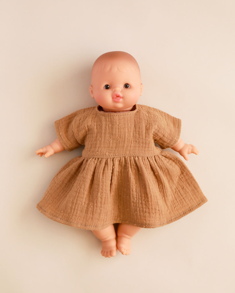 Minikane Doll Clothes | Doll Muslin Dress - Toffee