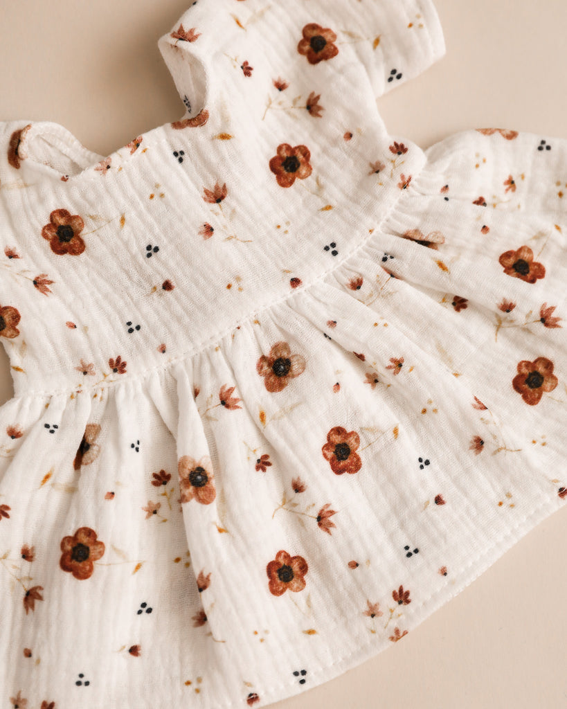 Minikane Doll Clothes | Doll Muslin Dress - Brown Flowers