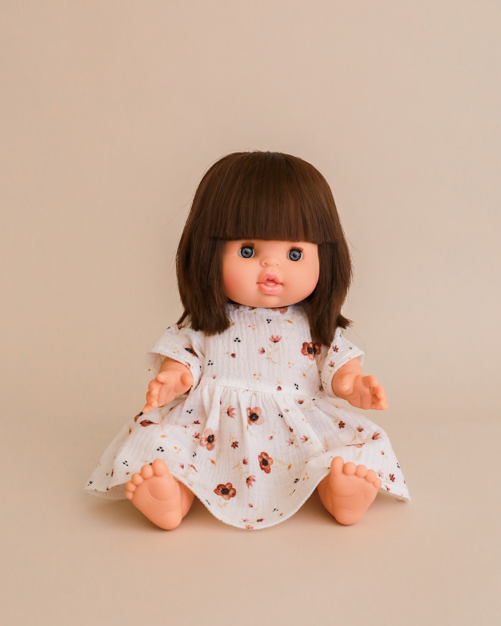 Minikane Doll Clothes | Doll Muslin Dress - Brown Flowers