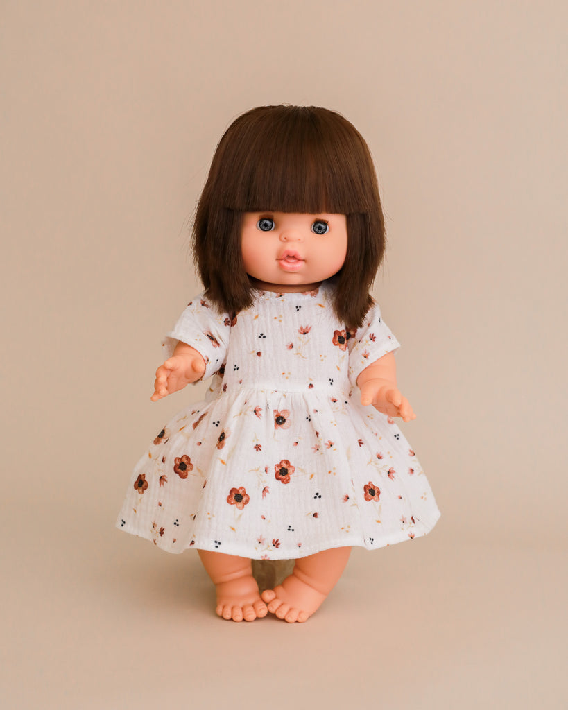 Minikane Doll Clothes | Doll Muslin Dress - Brown Flowers