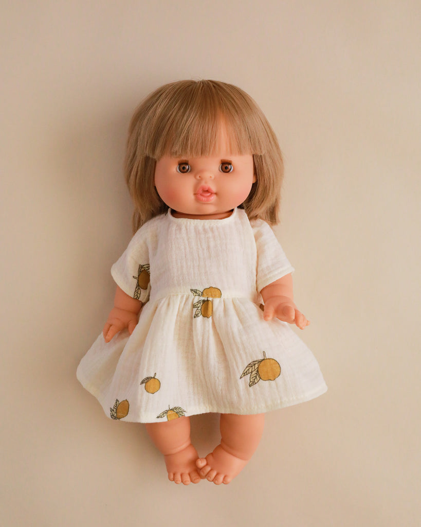 Minikane Doll Clothes | Doll Muslin Dress - Lemon