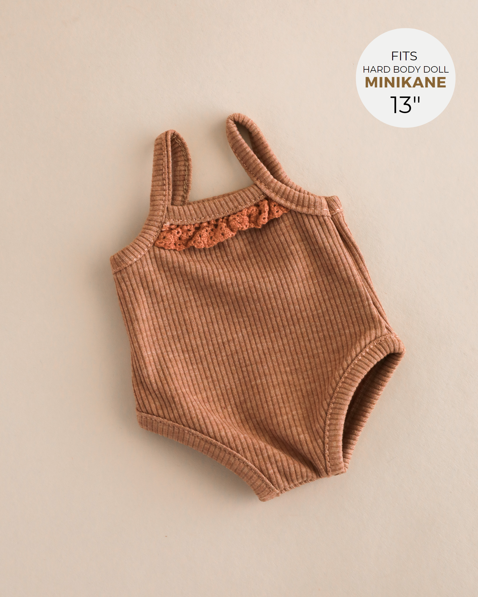 Minikane Doll Clothes | Sleeveless Ribbed Doll Onesie - Brown