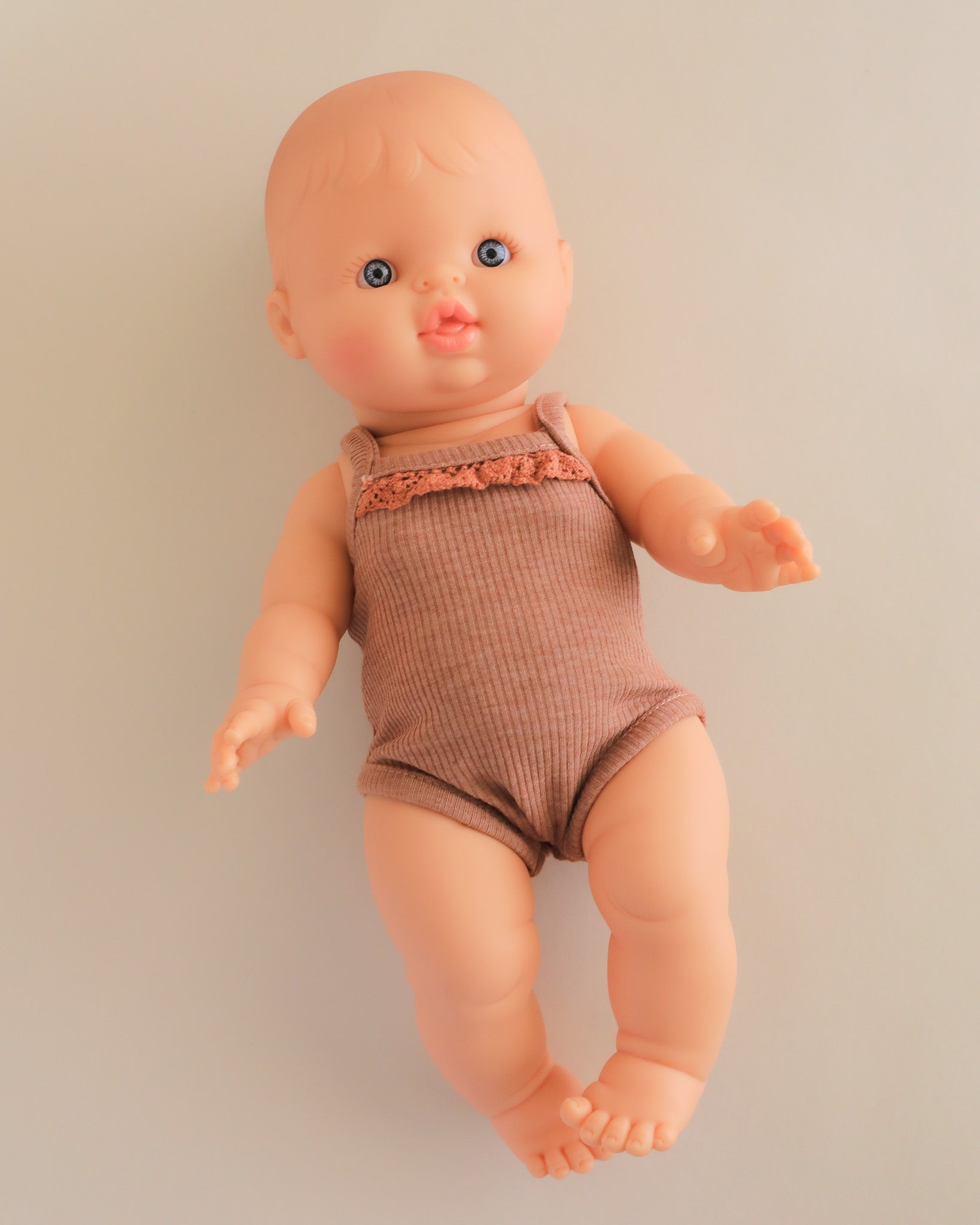 Minikane Doll Clothes | Sleeveless Ribbed Doll Onesie - Brown