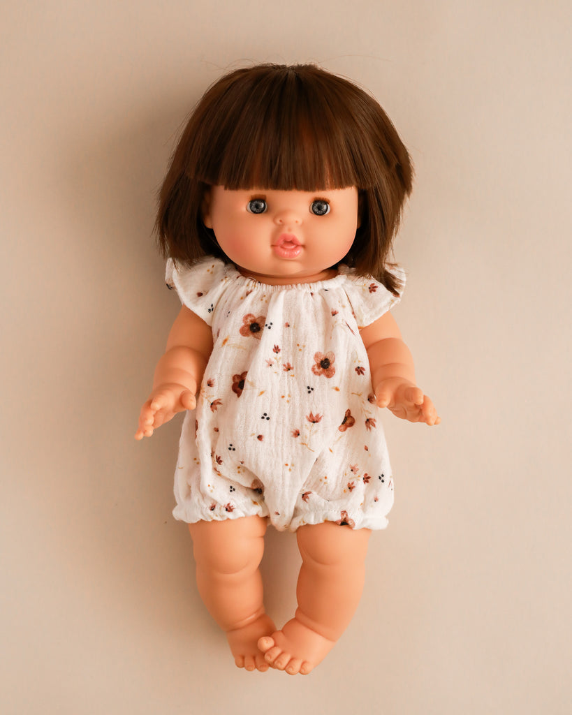 Minikane Doll Clothes | Doll Muslin Romper - Brown Flowers