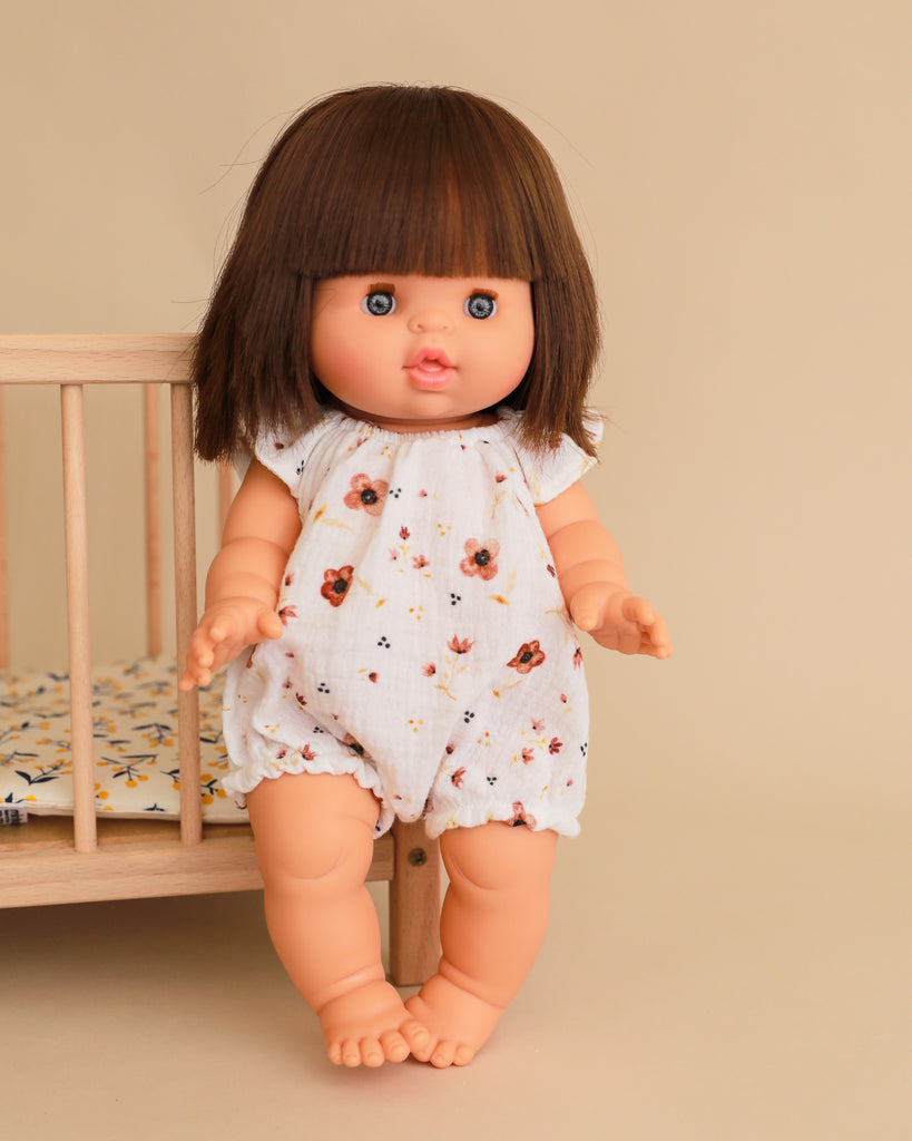Minikane Doll Clothes | Doll Muslin Romper - Brown Flowers