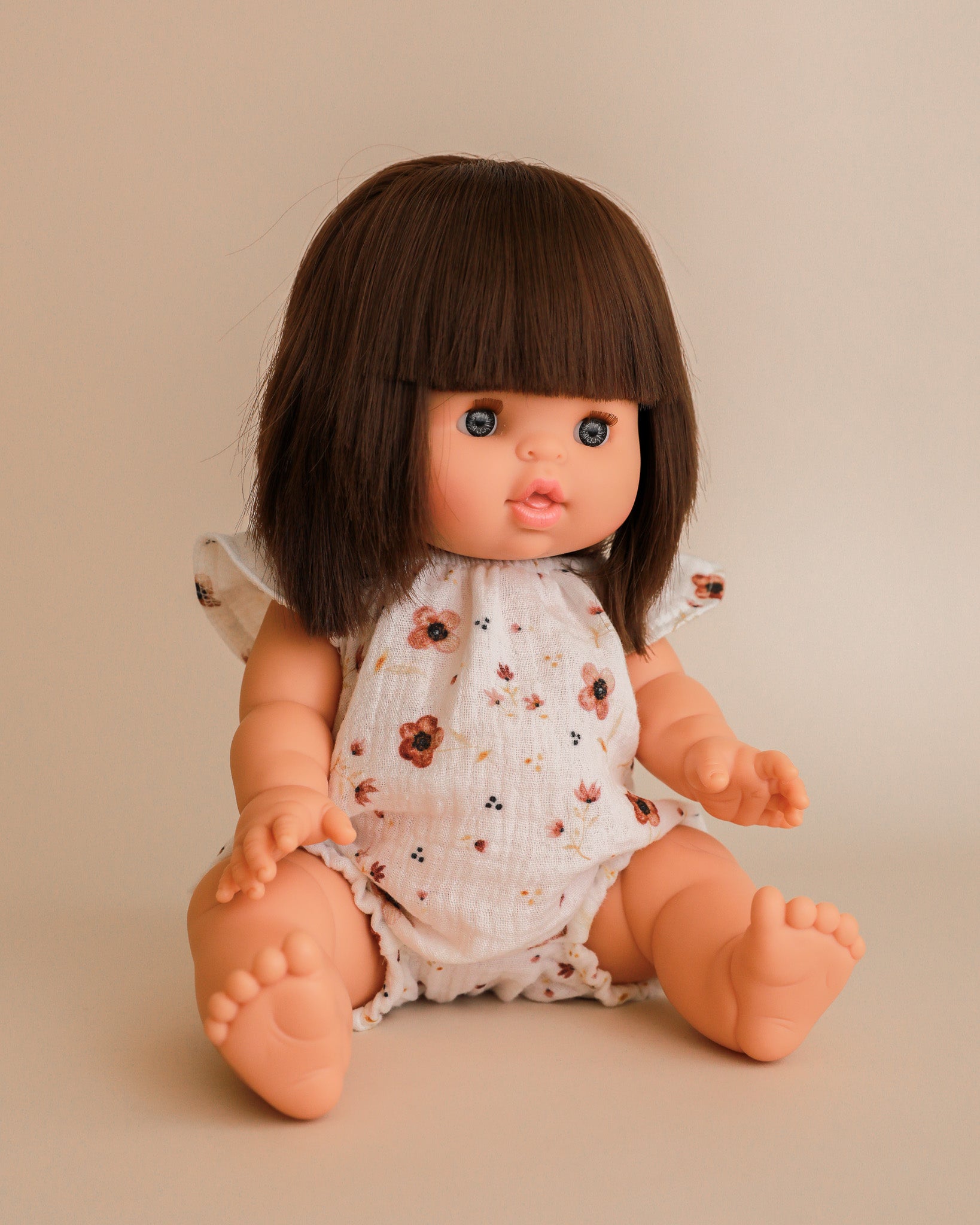 Minikane Doll Clothes | Doll Muslin Romper - Brown Flowers