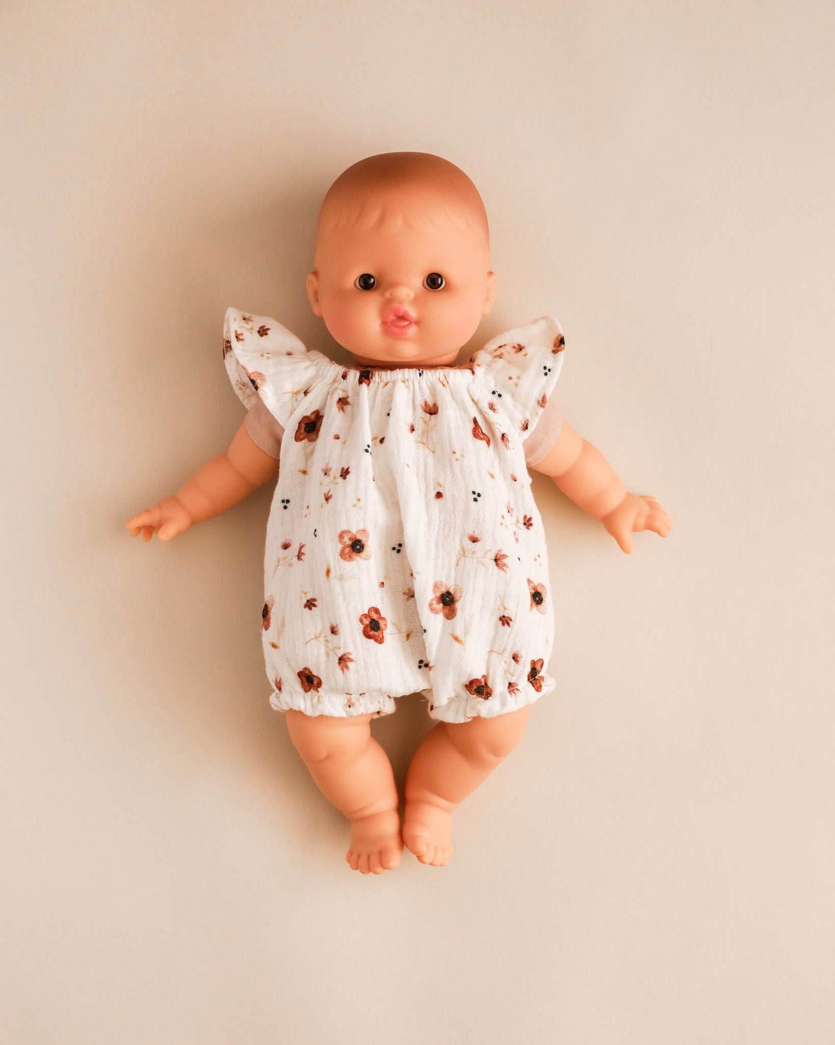 Minikane Doll Clothes | Doll Muslin Romper - Brown Flowers