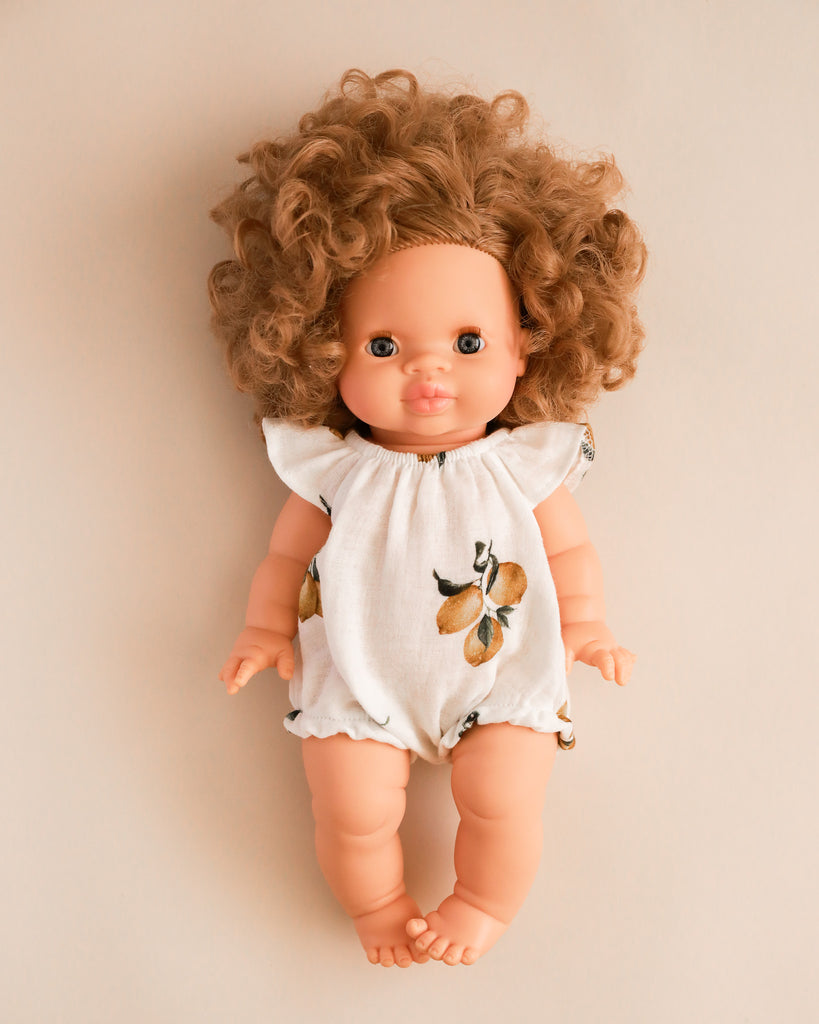 Minikane Doll Clothes | Doll Muslin Romper - Retro Lemons