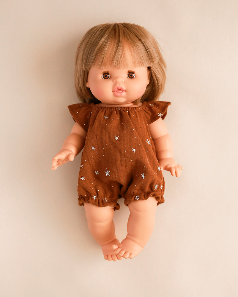 Minikane Doll Clothes | Doll Muslin Romper - Toffee Stars
