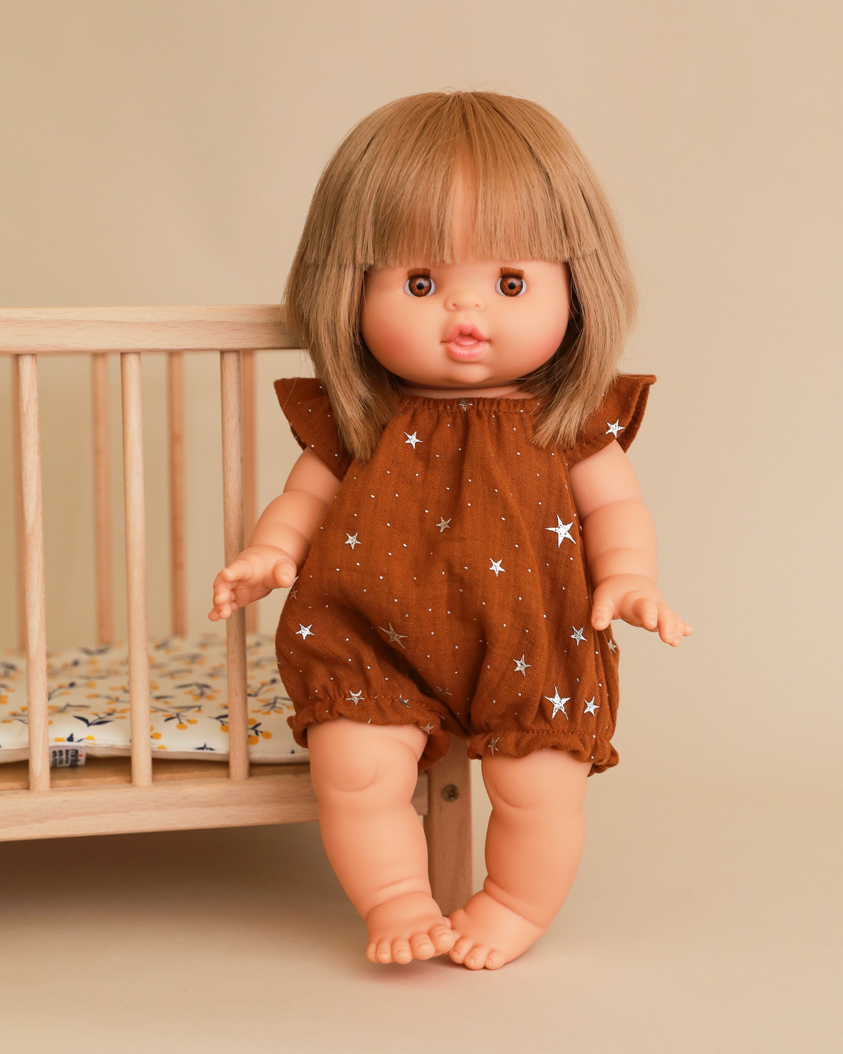 Minikane Doll Clothes | Doll Muslin Romper - Toffee Stars