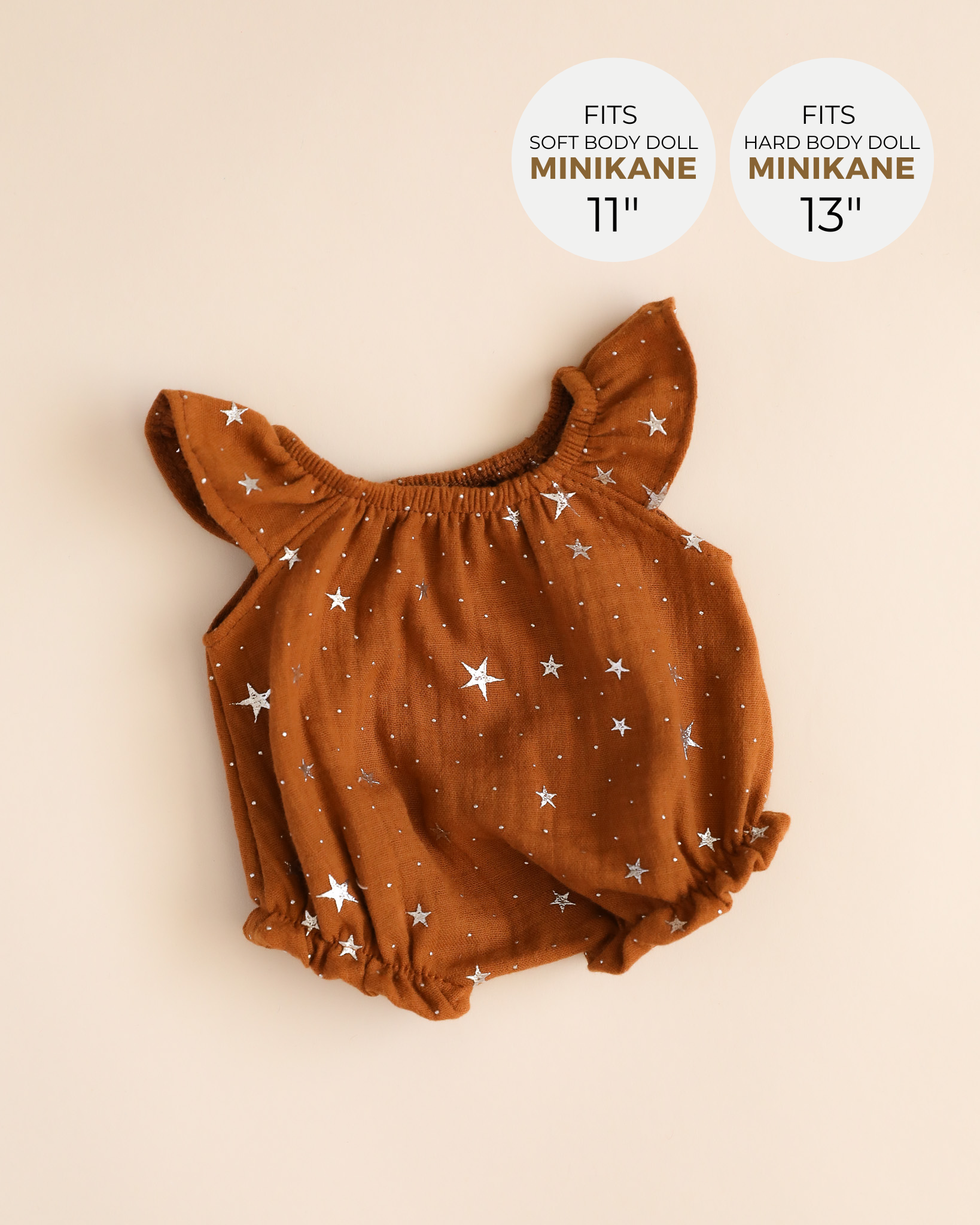Minikane Doll Clothes | Doll Muslin Romper - Toffee Stars