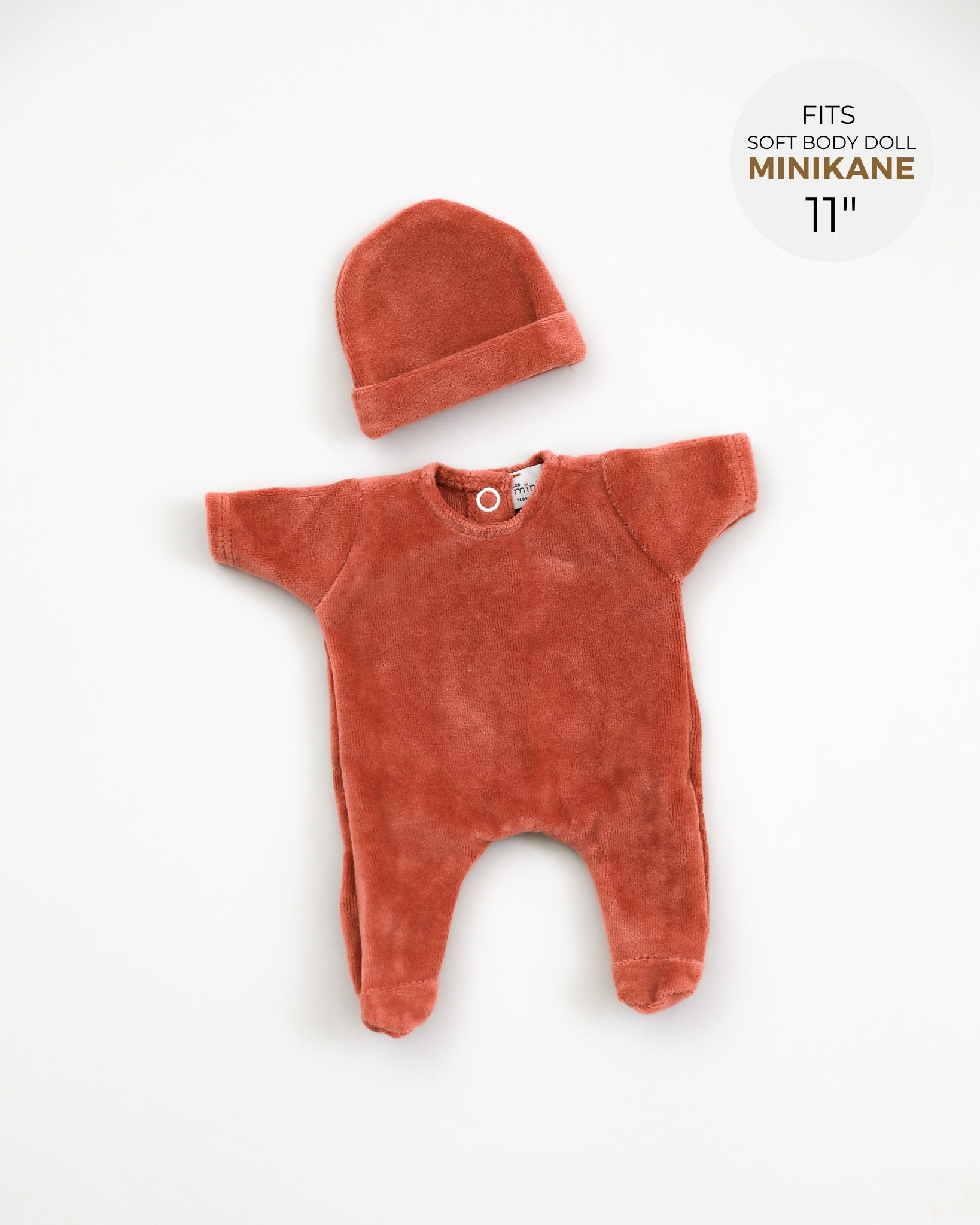 Minikane Doll Clothes | Soft Body Doll Velvet Bodysuit with Hat - Marsala