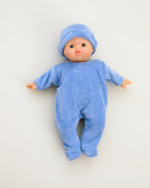 Minikane Doll Clothes | Soft Body Doll Velvet Bodysuit with Hat - Sky Blue