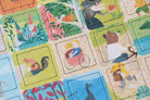 Colorful children's puzzle with illustrated scenes of animals and characters.