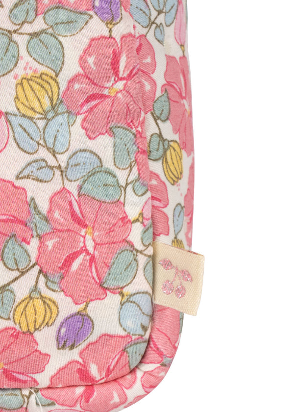 Rose anglaise pattern doll bag with coral and pink blooms perfect for sophisticated nurturing play

