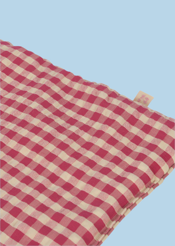 Sweet pink check doll bedding set with coordinating pillow and blanket perfect for nurturing play