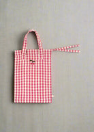 Complete 3-piece pink gingham doll care set with OEKO-TEX certified cotton construction