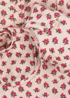 Premium OEKO-TEX cotton texture showing vintage rose print artistry and safe material construction
