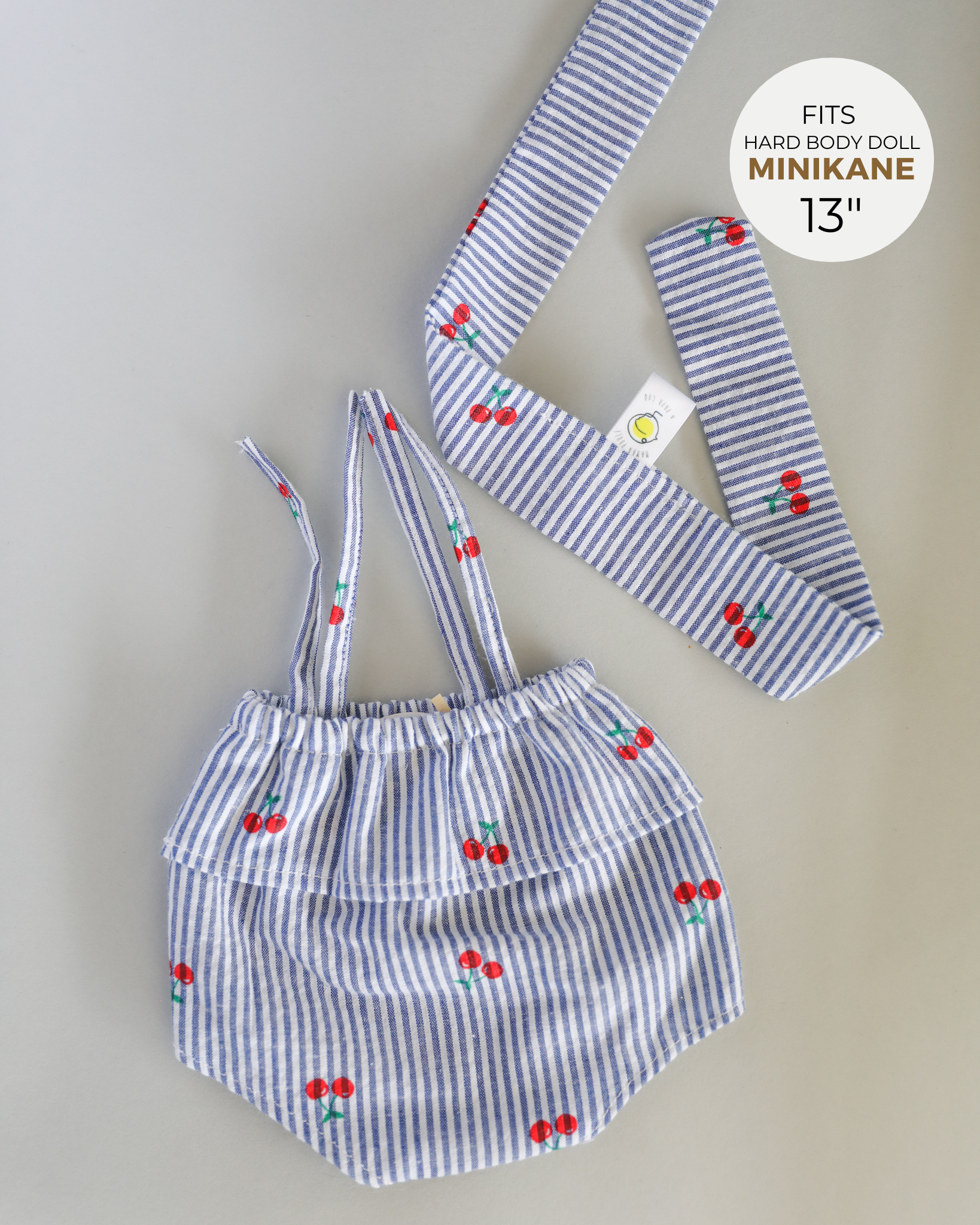 Minikane Doll Clothes | Striped Cherry Romper with Headband