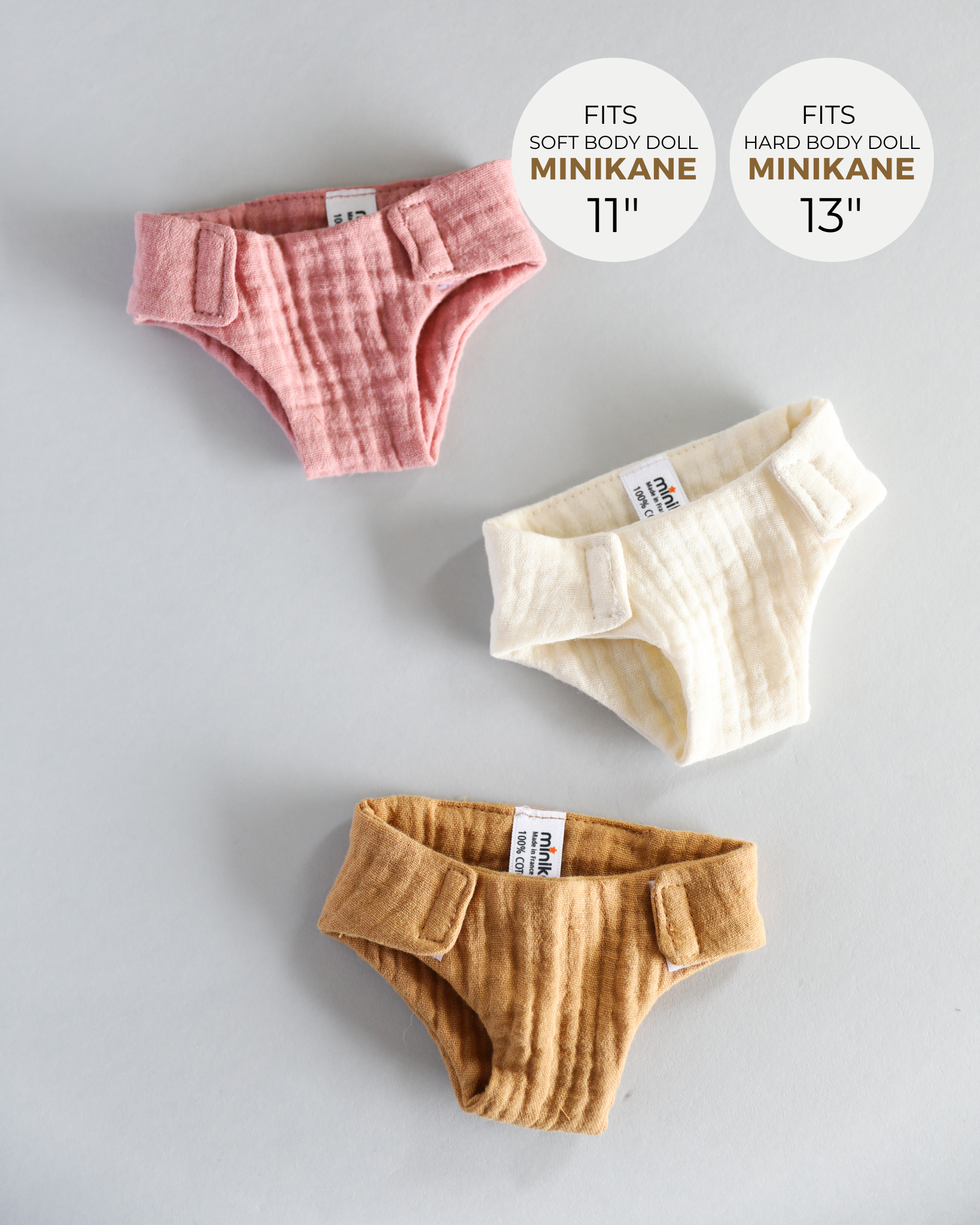 Minikane Doll Clothes | Baby Doll Muslin Diapers (pack of 3)