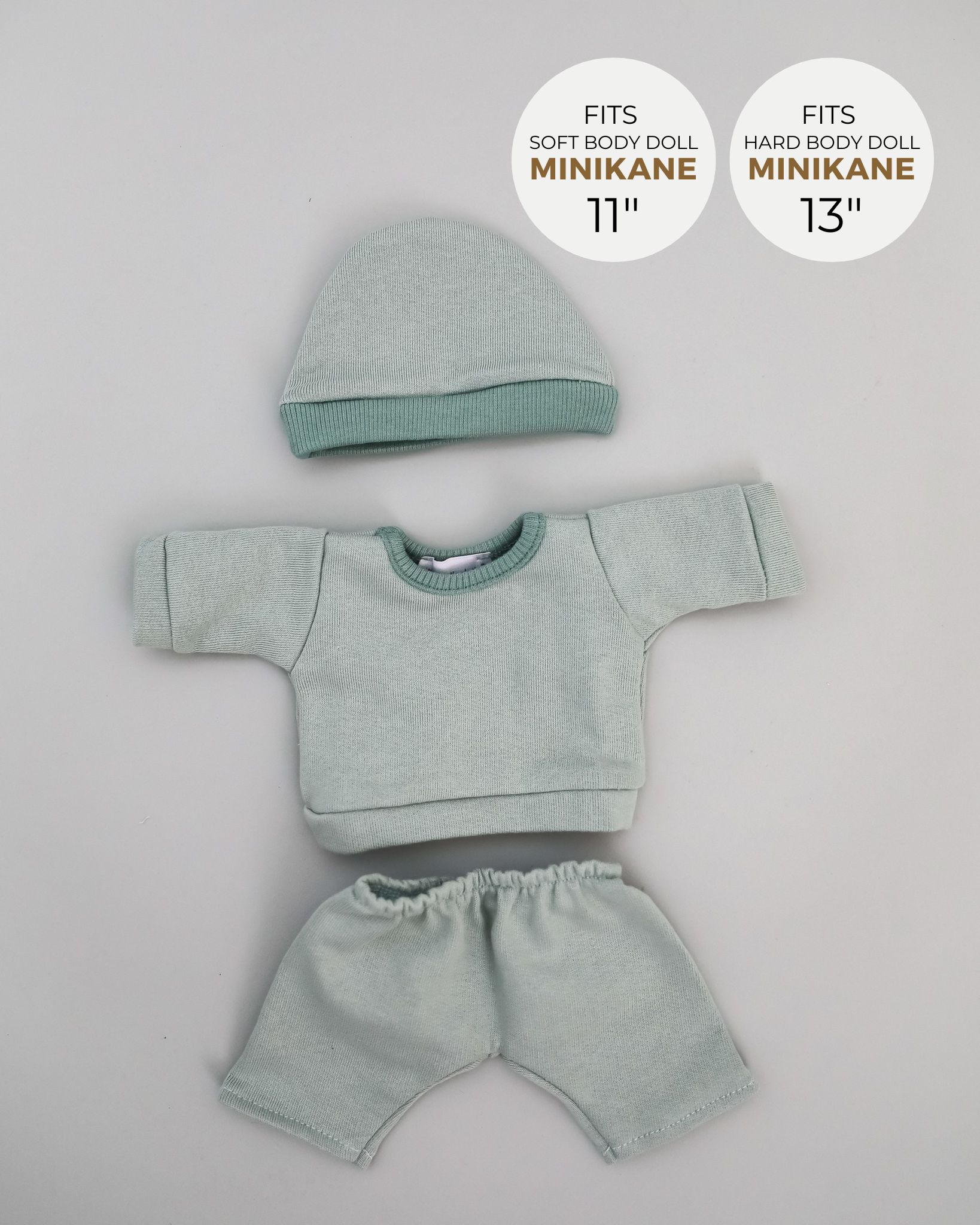 Minikane Doll Clothes | Baby Doll Fleece Pant Set with Hat (Mint)
