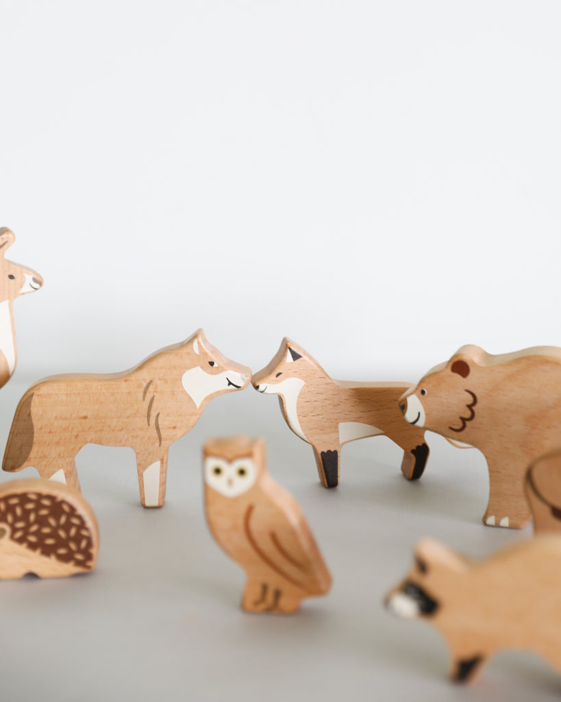 Wooden Forest Animal Figures - Set of 10