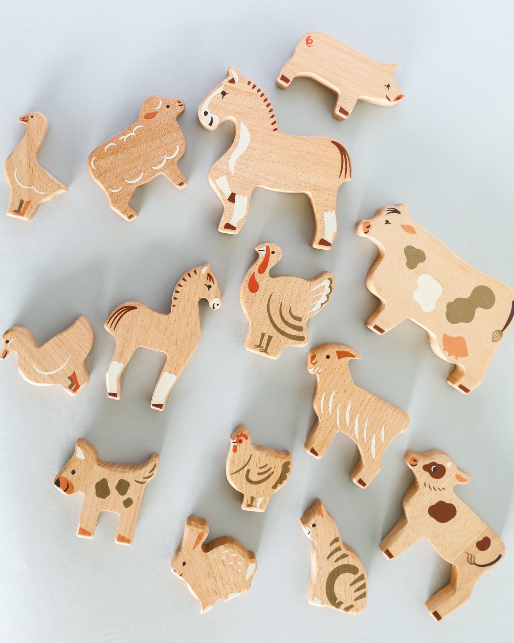 Wooden Farm Animal Figures - Set of 14