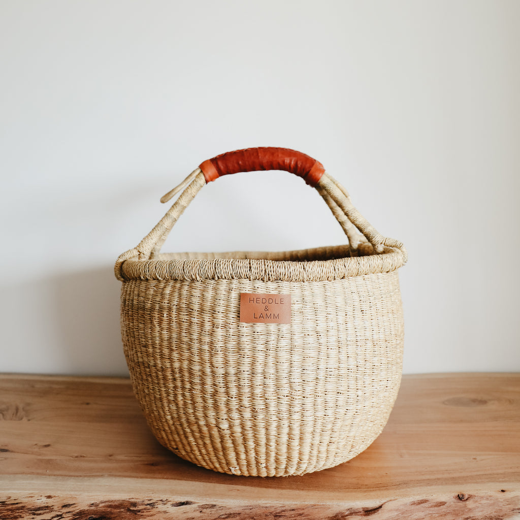 Large Bolga Basket - Brown Handle