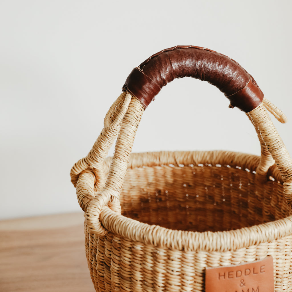 Small Bolga Basket - Dark Brown Handle