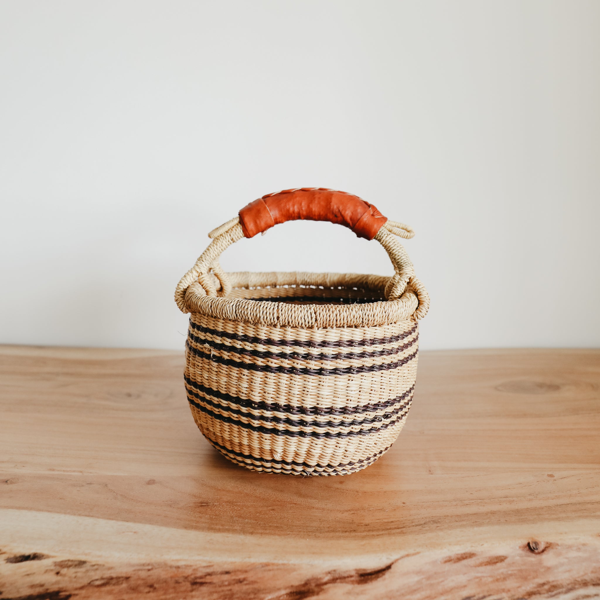 Small Bolga Basket - Blue Stripes