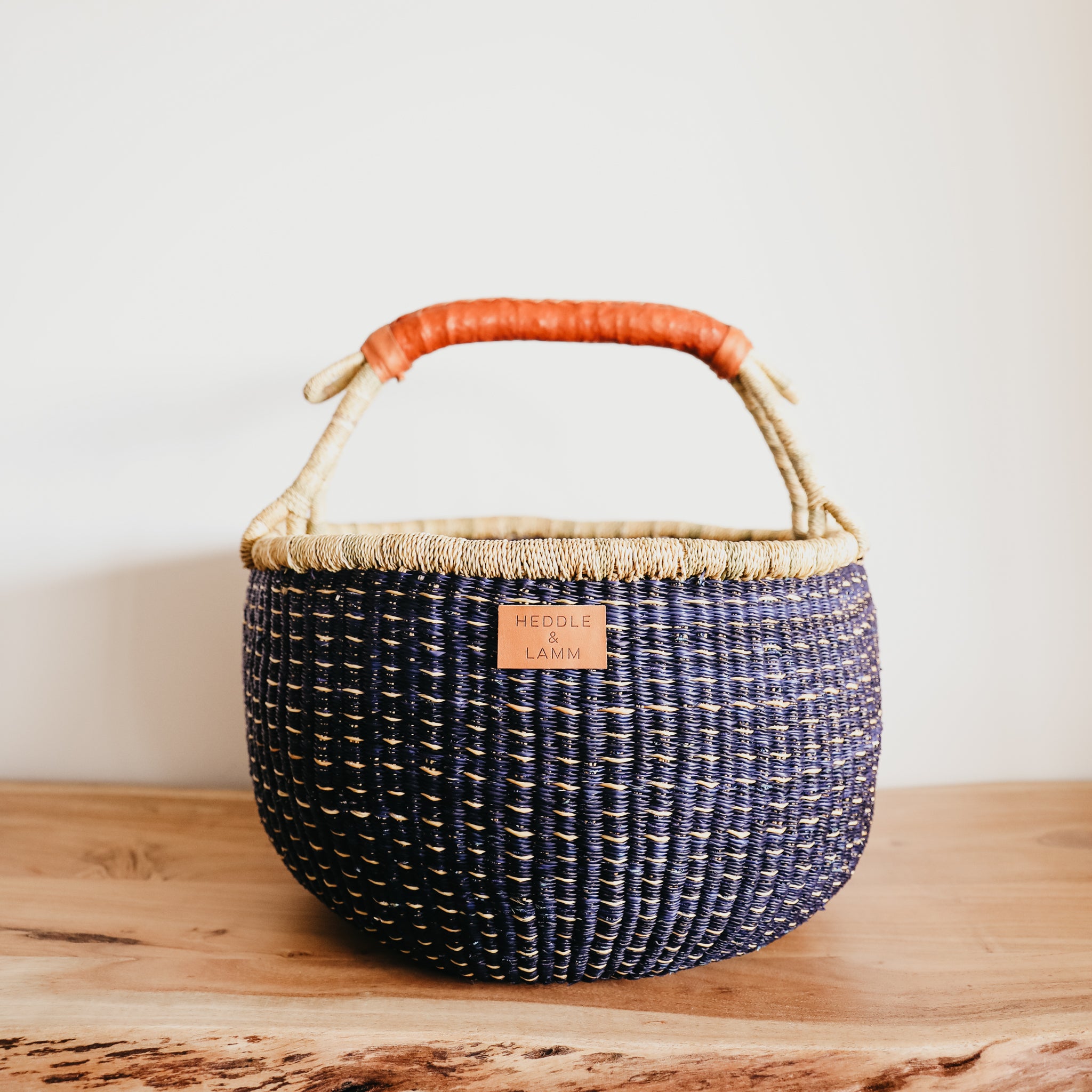 Large Bolga Basket - Blue with Natural Stripes