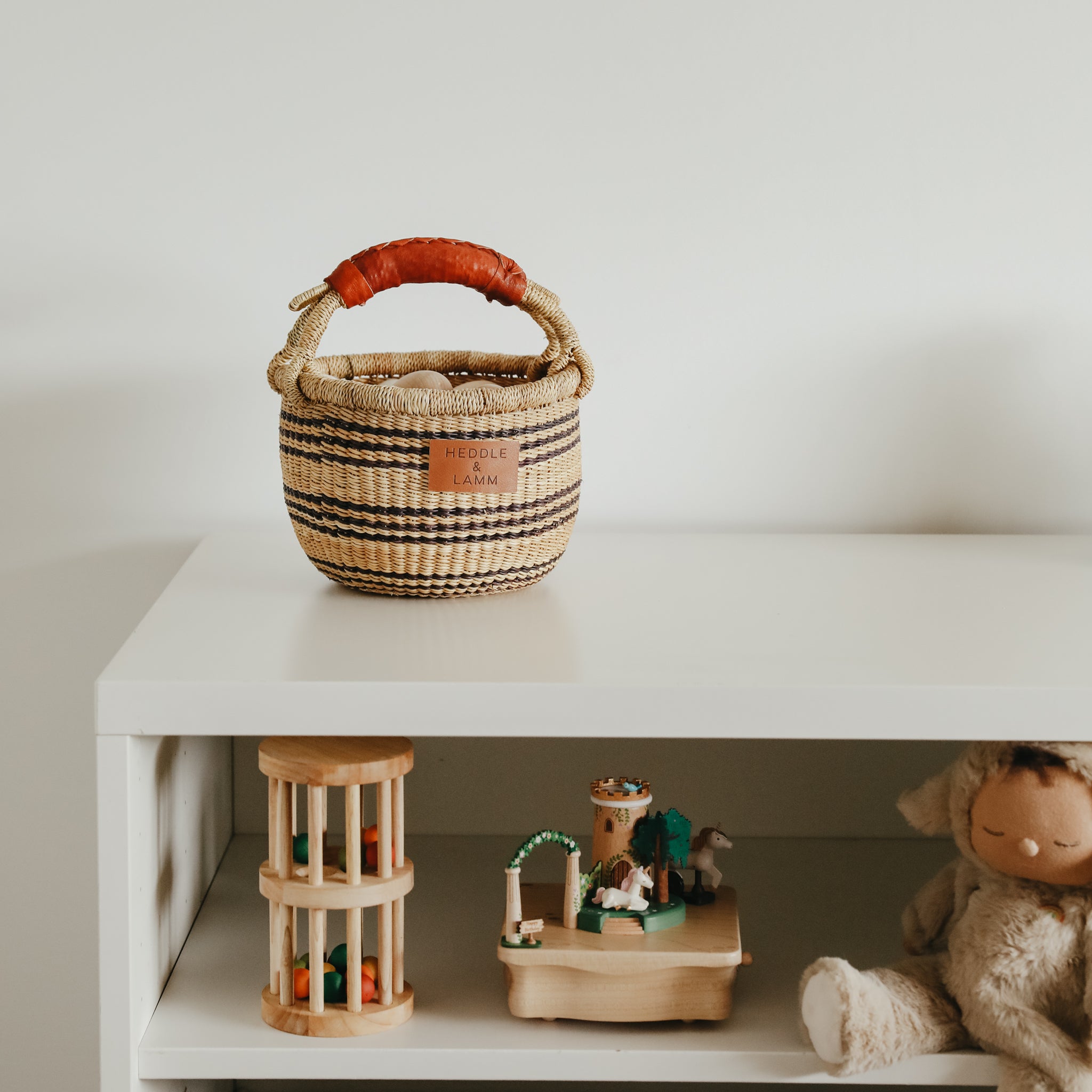 Small Bolga Basket - Blue Stripes
