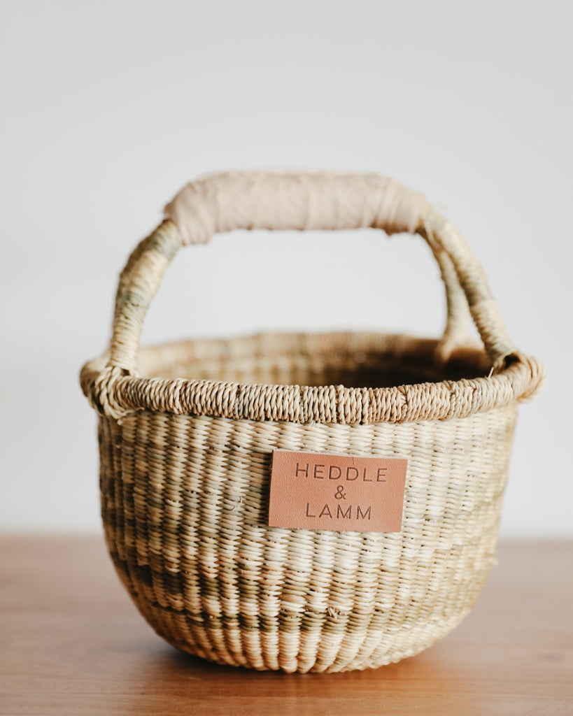 Small Bolga Basket - Natural and White Handle