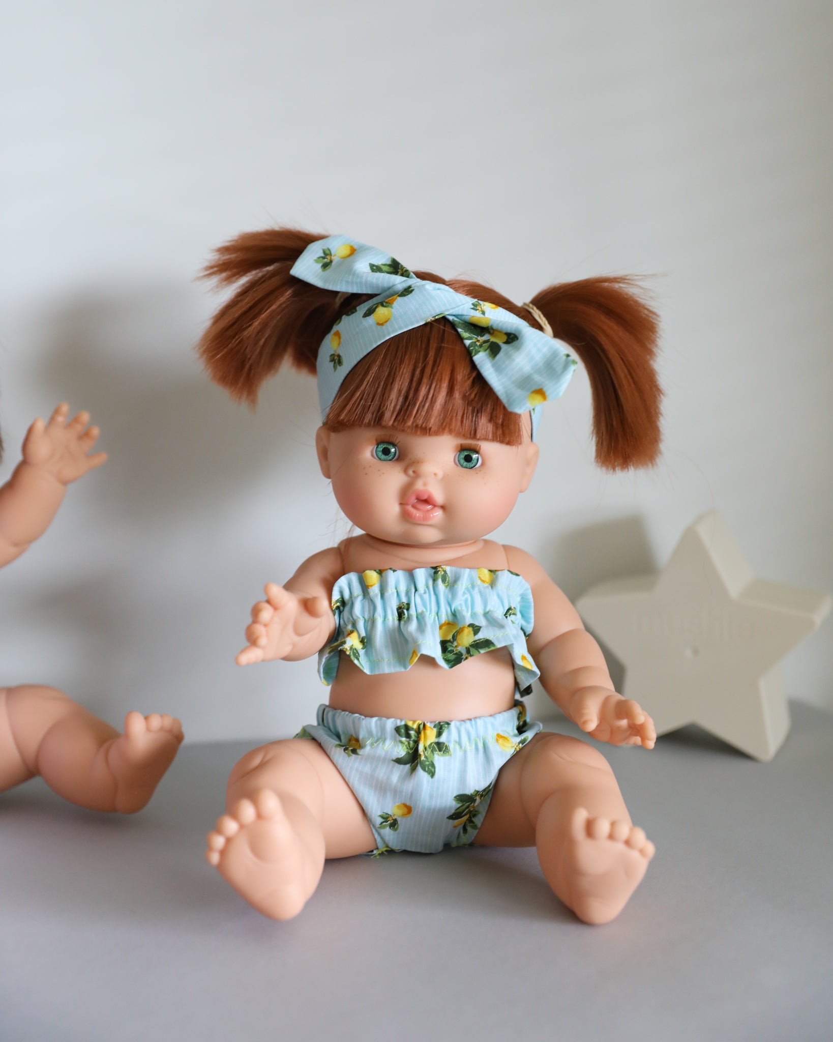 Minikane Doll Clothes | Two-Piece Lemon Swimsuit with Headband