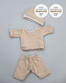 Minikane Doll Clothes | Baby Doll Fleece Pant Set with Hat (White)