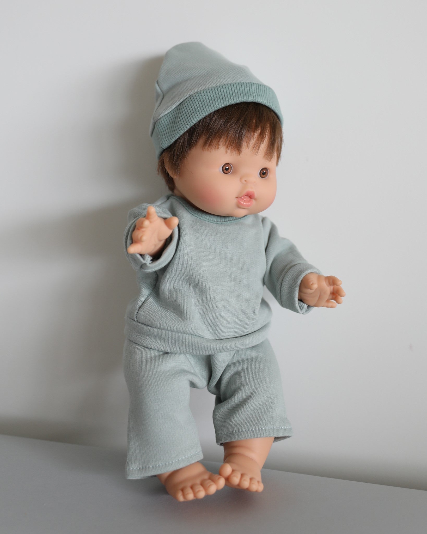 Minikane Doll Clothes | Baby Doll Fleece Pant Set with Hat (Mint)