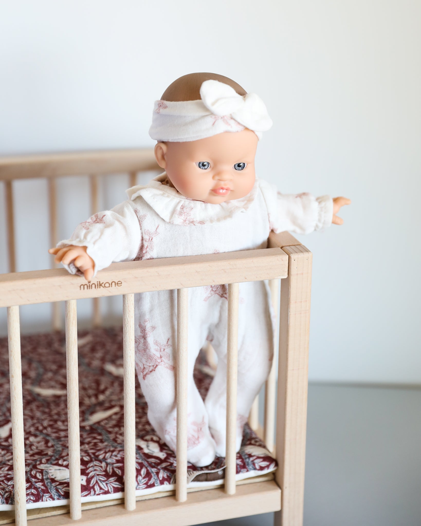 Minikane Doll Furniture | Wooden Baby Doll Playpen - Bird Print