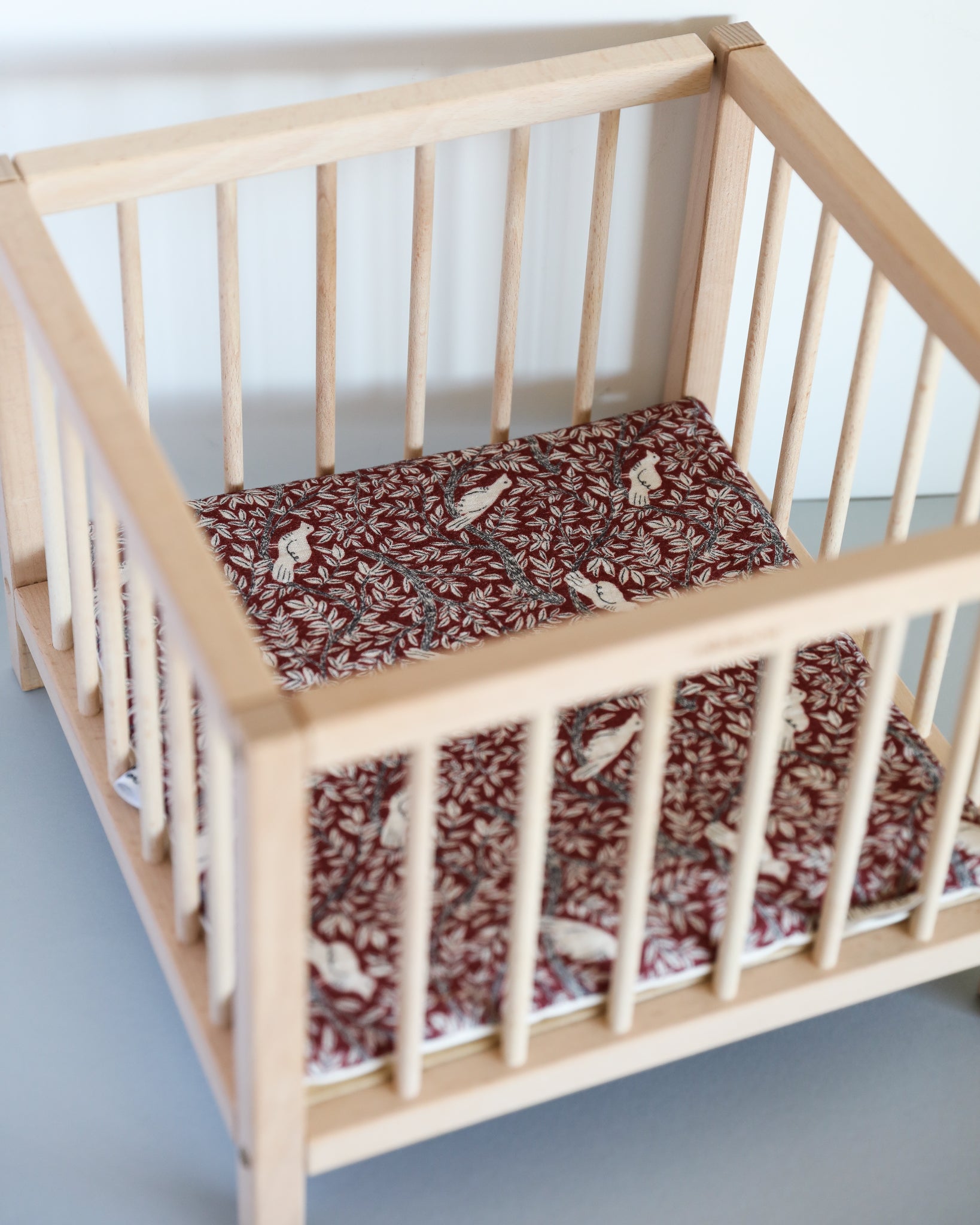 Minikane Doll Furniture | Wooden Baby Doll Playpen - Bird Print