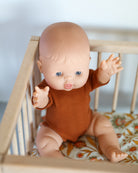 Minikane Doll Clothes | Short Sleeved Baby Doll Bodysuit (Dark Brown)