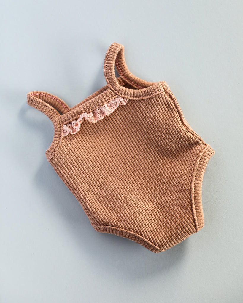 Minikane Doll Clothes | Baby Girl Doll Ribbed Cotton & Lace Bodysuit (Beige)'