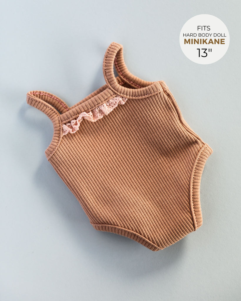 Minikane Doll Clothes | Baby Girl Doll Ribbed Cotton & Lace Bodysuit (Beige)