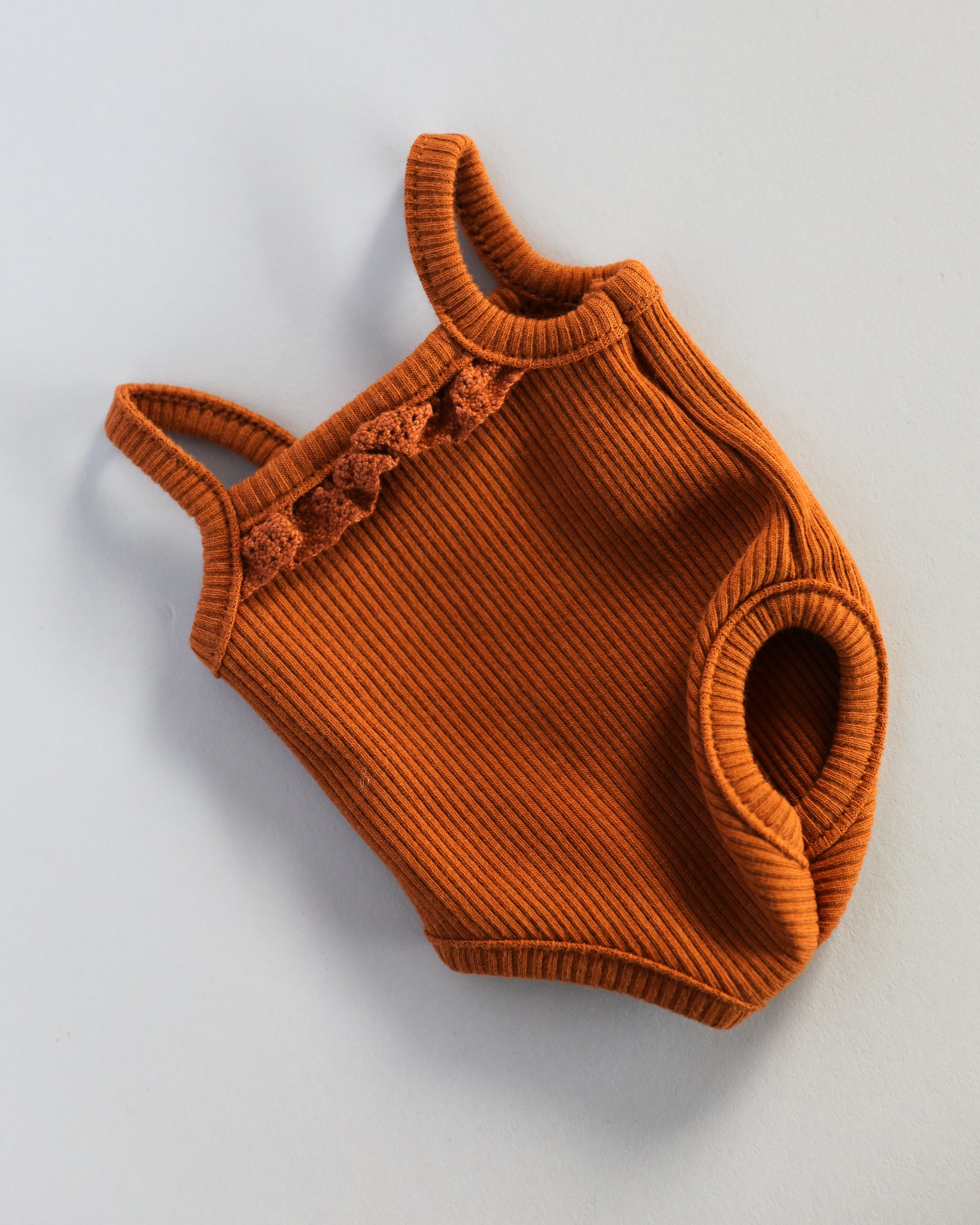 Minikane Doll Clothes | Baby Girl Doll Ribbed Cotton & Lace Bodysuit (Brown)