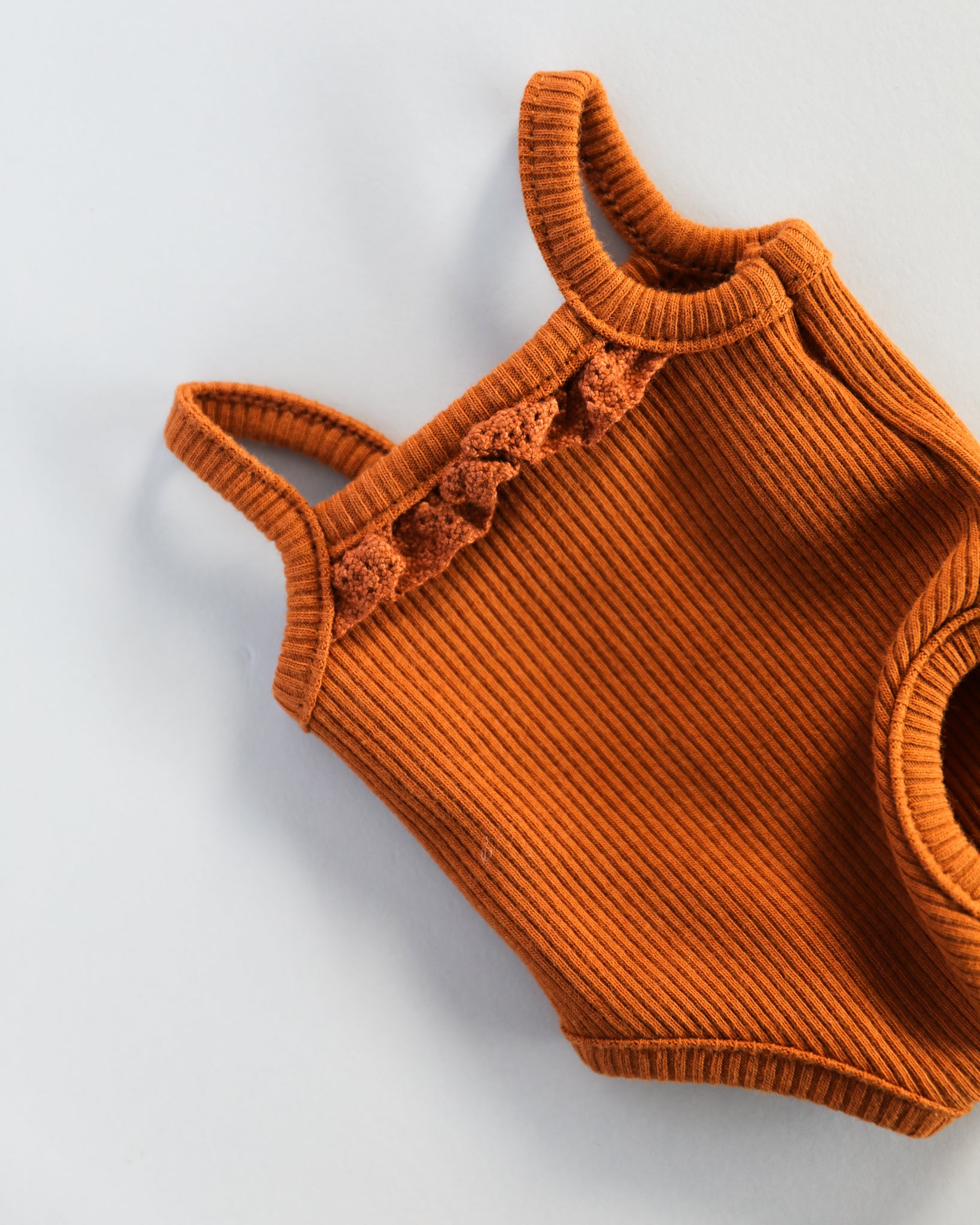 Minikane Doll Clothes | Baby Girl Doll Ribbed Cotton & Lace Bodysuit (Brown)