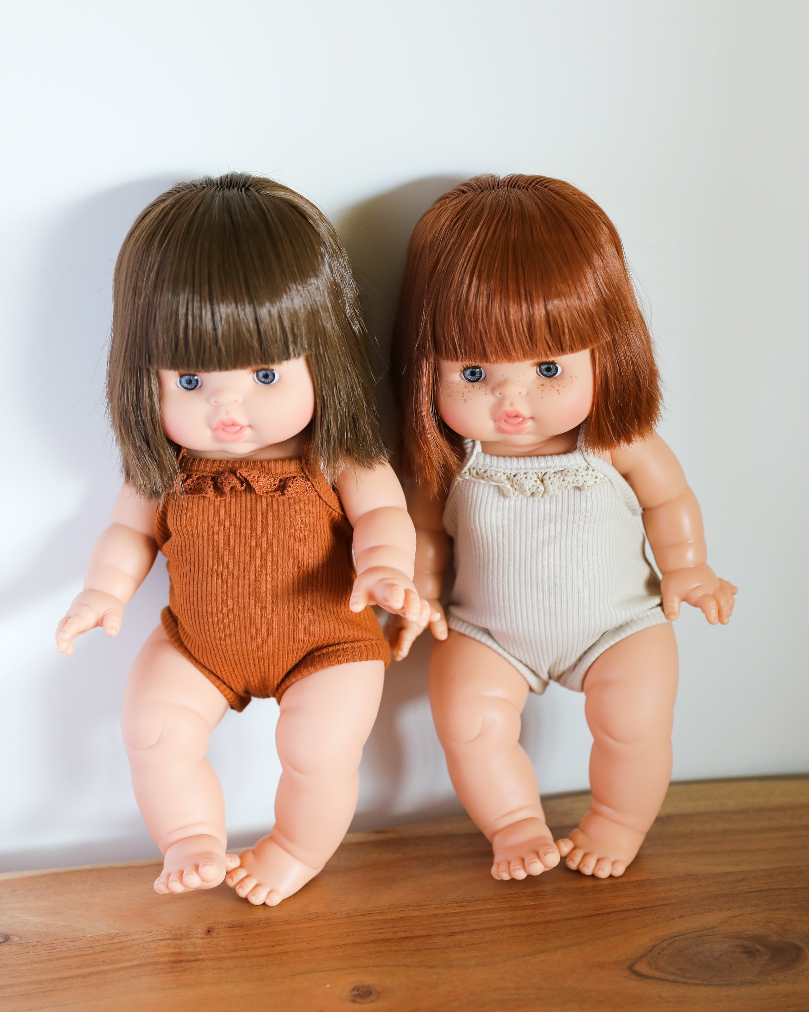 Minikane Doll Clothes | Baby Girl Doll Ribbed Cotton & Lace Bodysuit (Brown)