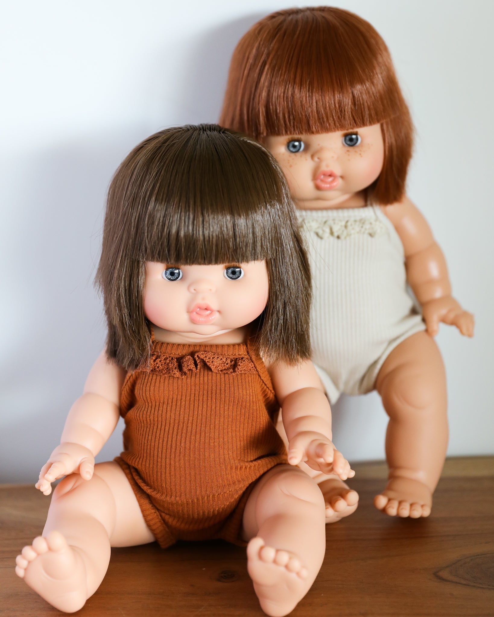 Minikane Doll Clothes | Baby Girl Doll Ribbed Cotton & Lace Bodysuit (Brown)