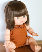 Minikane Doll Clothes | Baby Girl Doll Ribbed Cotton & Lace Bodysuit (Brown)