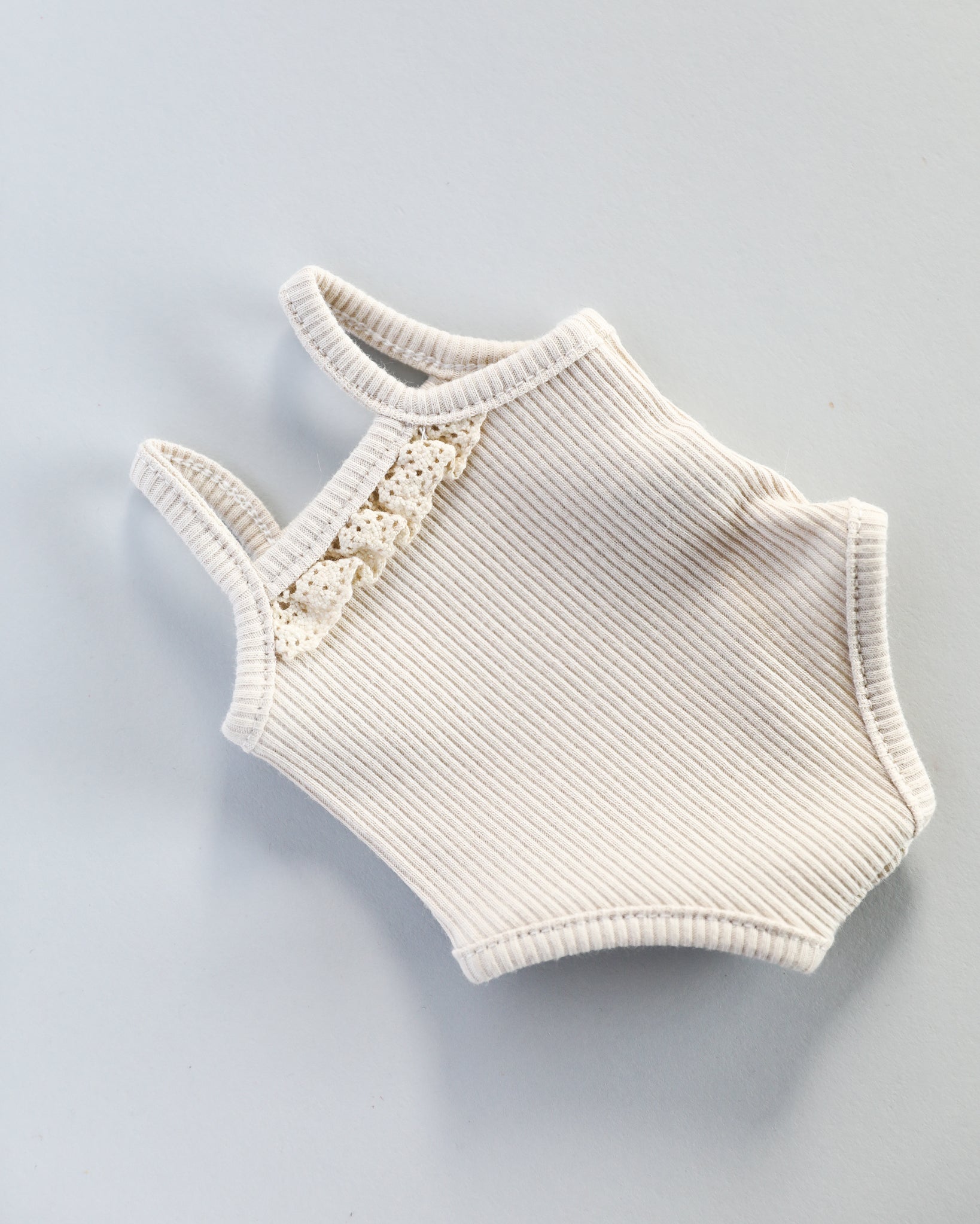 Minikane Doll Clothes | Baby Girl Doll Ribbed Cotton & Lace Bodysuit (White)