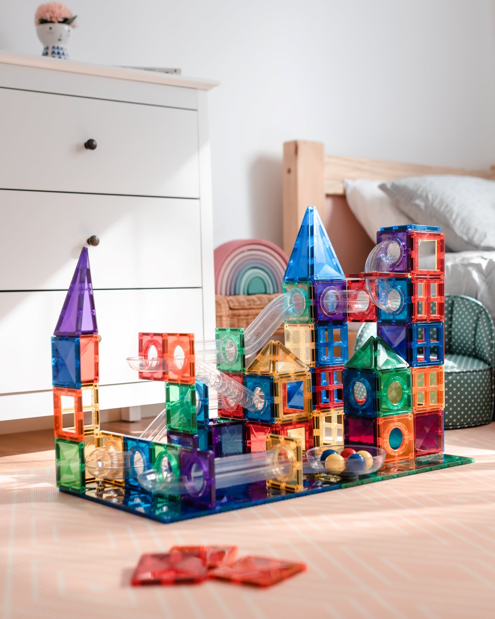 Connetix Tiles RAINBOW 92 Piece Ball Run Pack – Playroom Collective