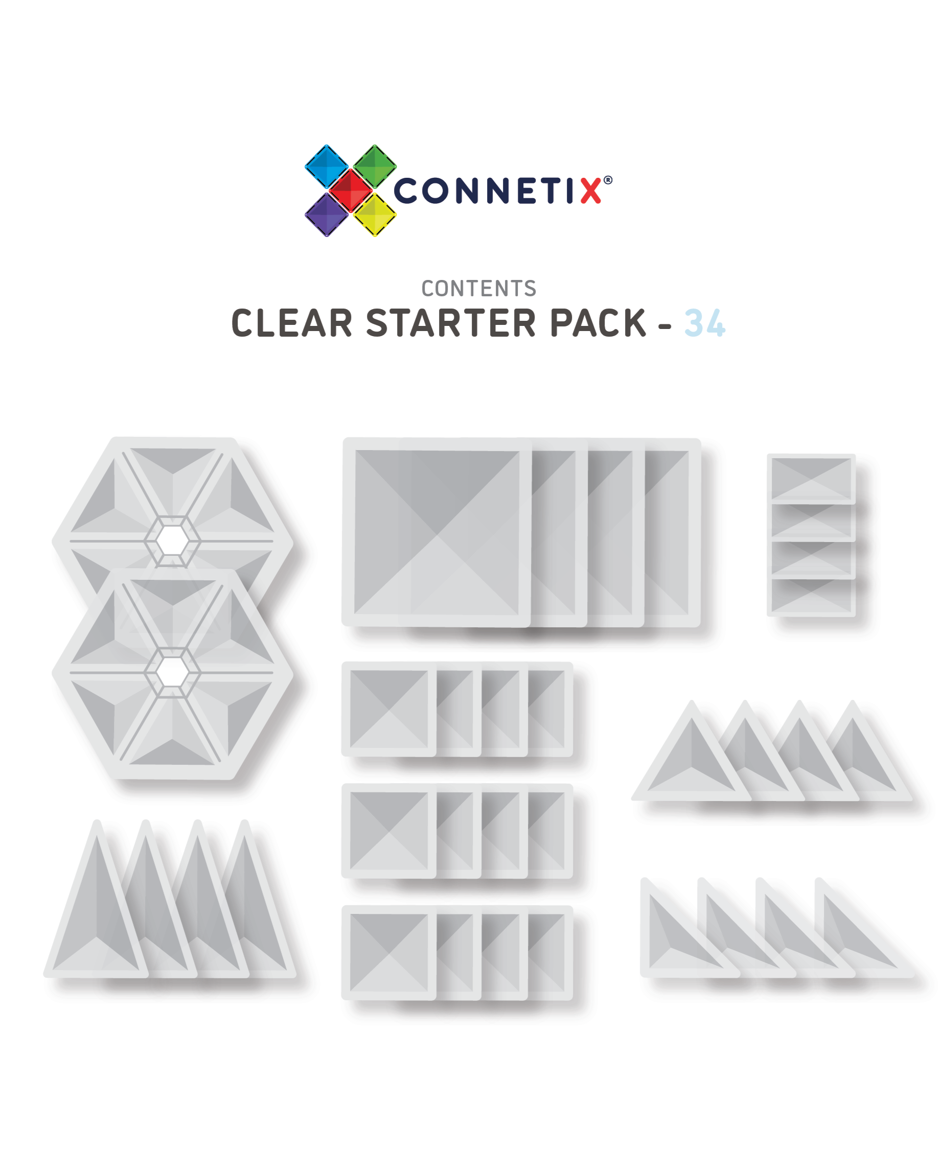 Connetix Tiles CLEAR 34 Piece Starter Pack